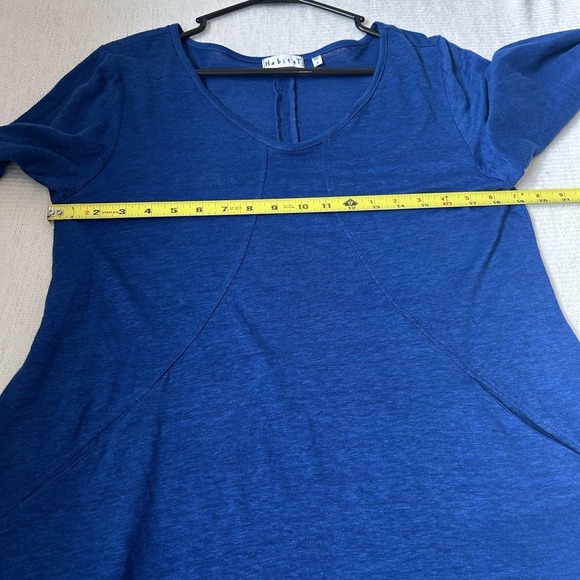 Habitat Linen Tunic Sz S Blue Lagenlook Lightweight Blouse Boatneck 3/4 Sleeves - Picture 12 of 13